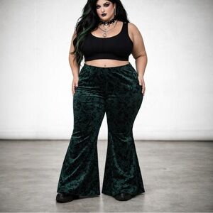 Velvet Baroque Dark Dynasty Killstar Bell Bottom Pants – Emerald Green 3XL NWOT